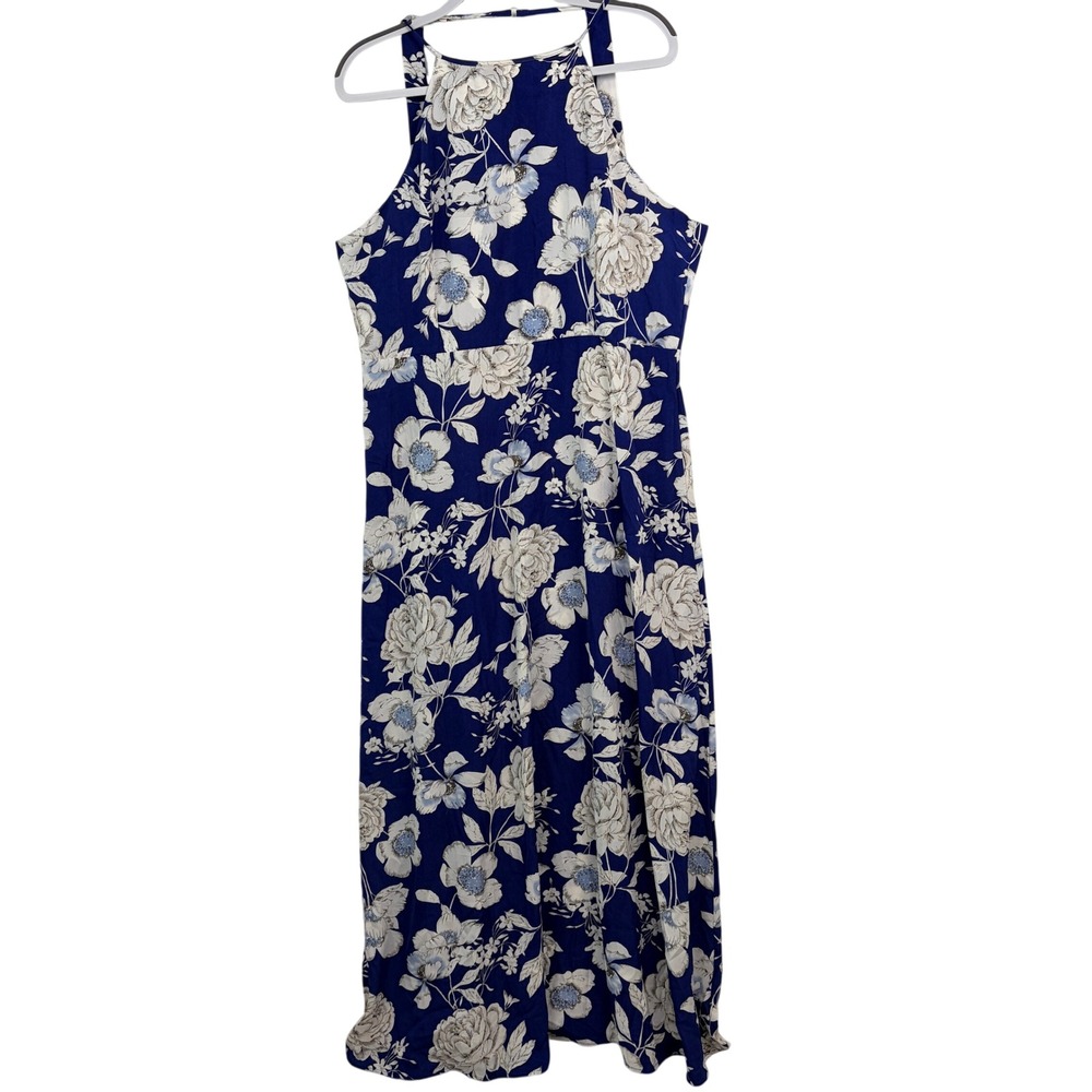 Anself Floral Halter Maxi Dress 5XL Blue White